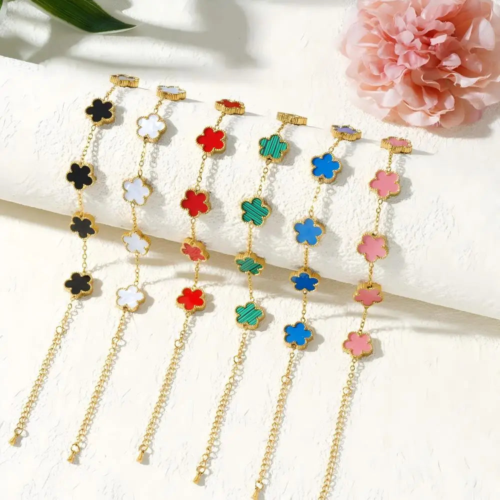 Bracelet Trèfle Cinq Feuilles Doré