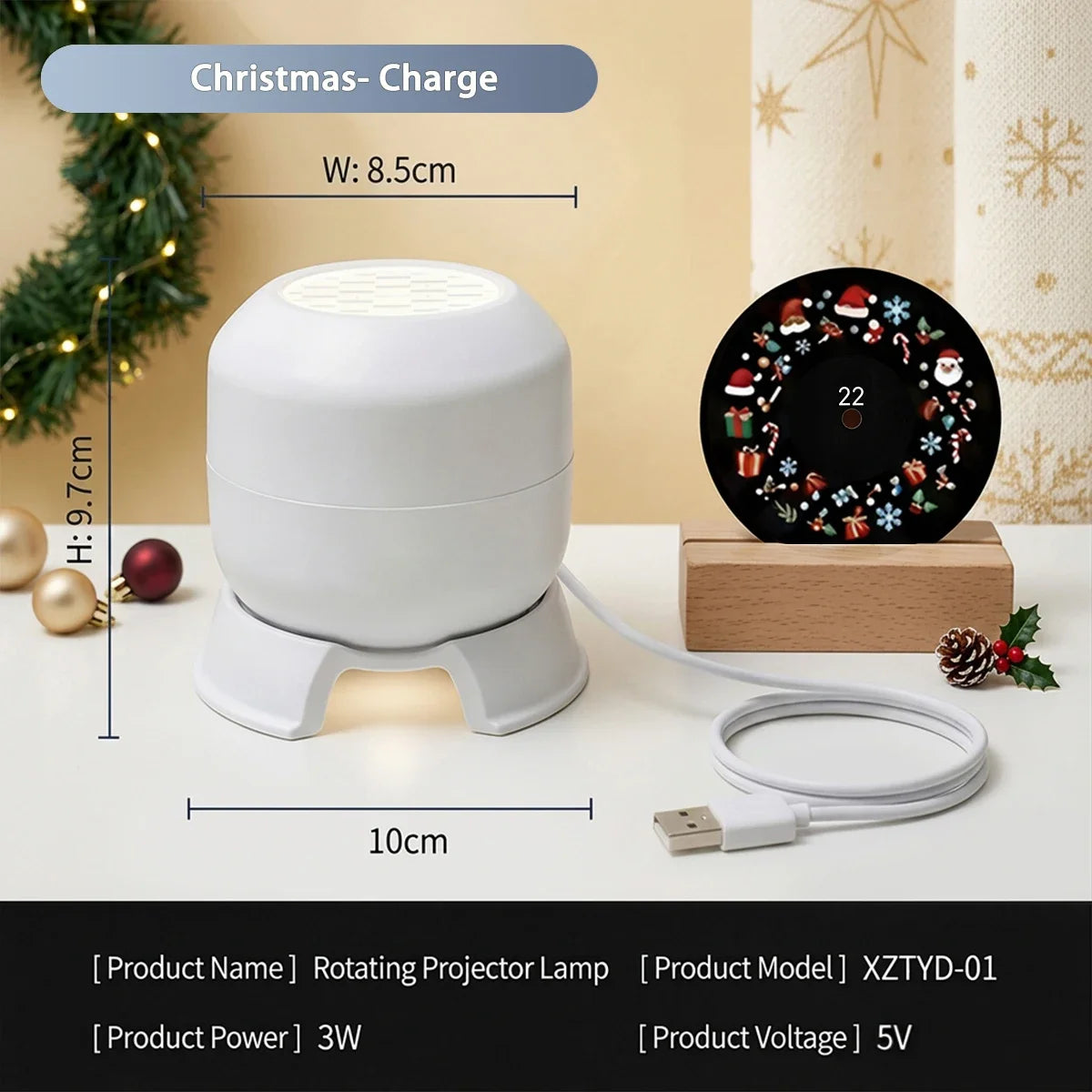Projecteur LED de Noël 22 Motifs – Rotation 360° USB